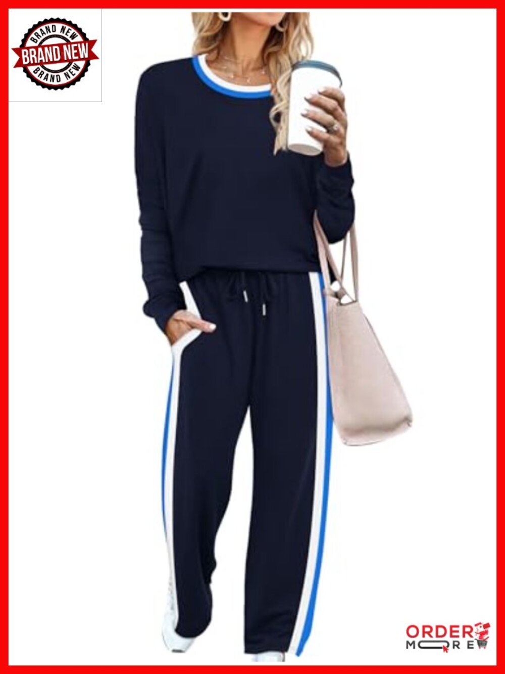 Womens 2 Piece Lounge Set Long Sleeve Sweatsuit Drawstring Pants Pockets